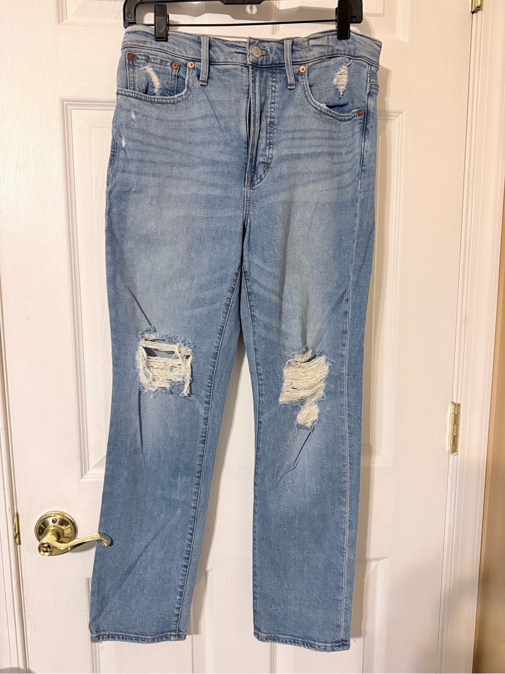 Madewell Light Blue Distressed Straight-Leg Jeans